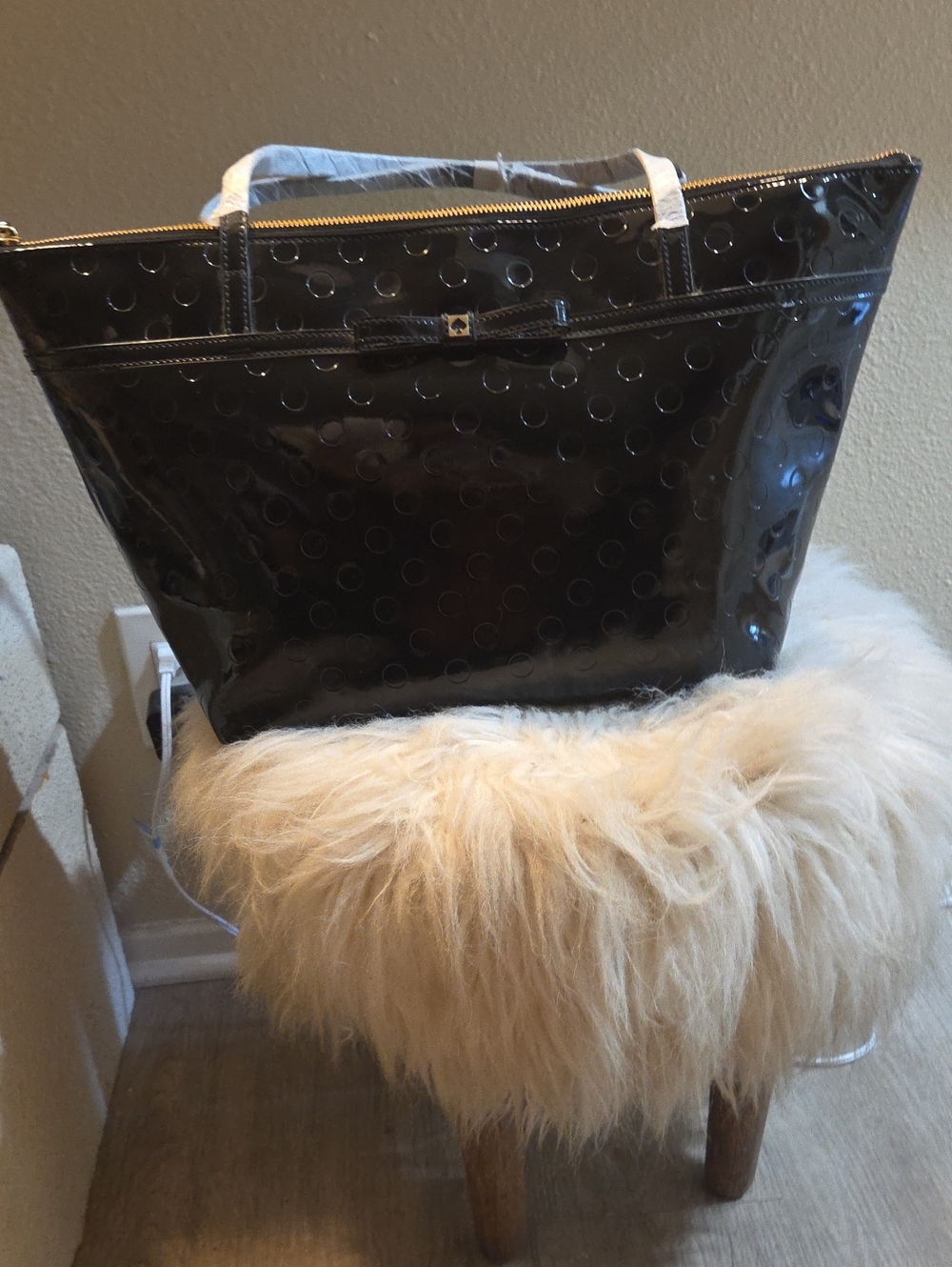 Kate Spade Black Patent Leather Embossed Dot  Sophie Tote
